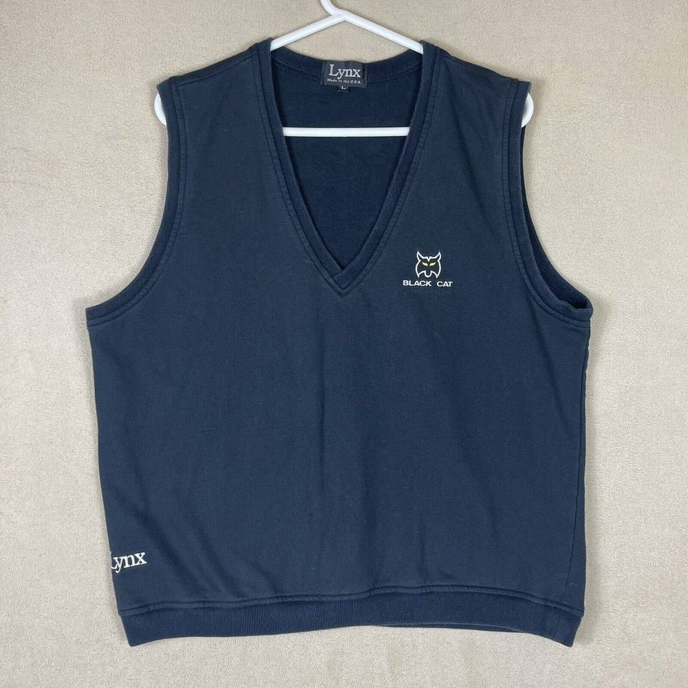 Lynx Mens L V Neck Vest Black Embroidered Logo‎ 100% Cotton